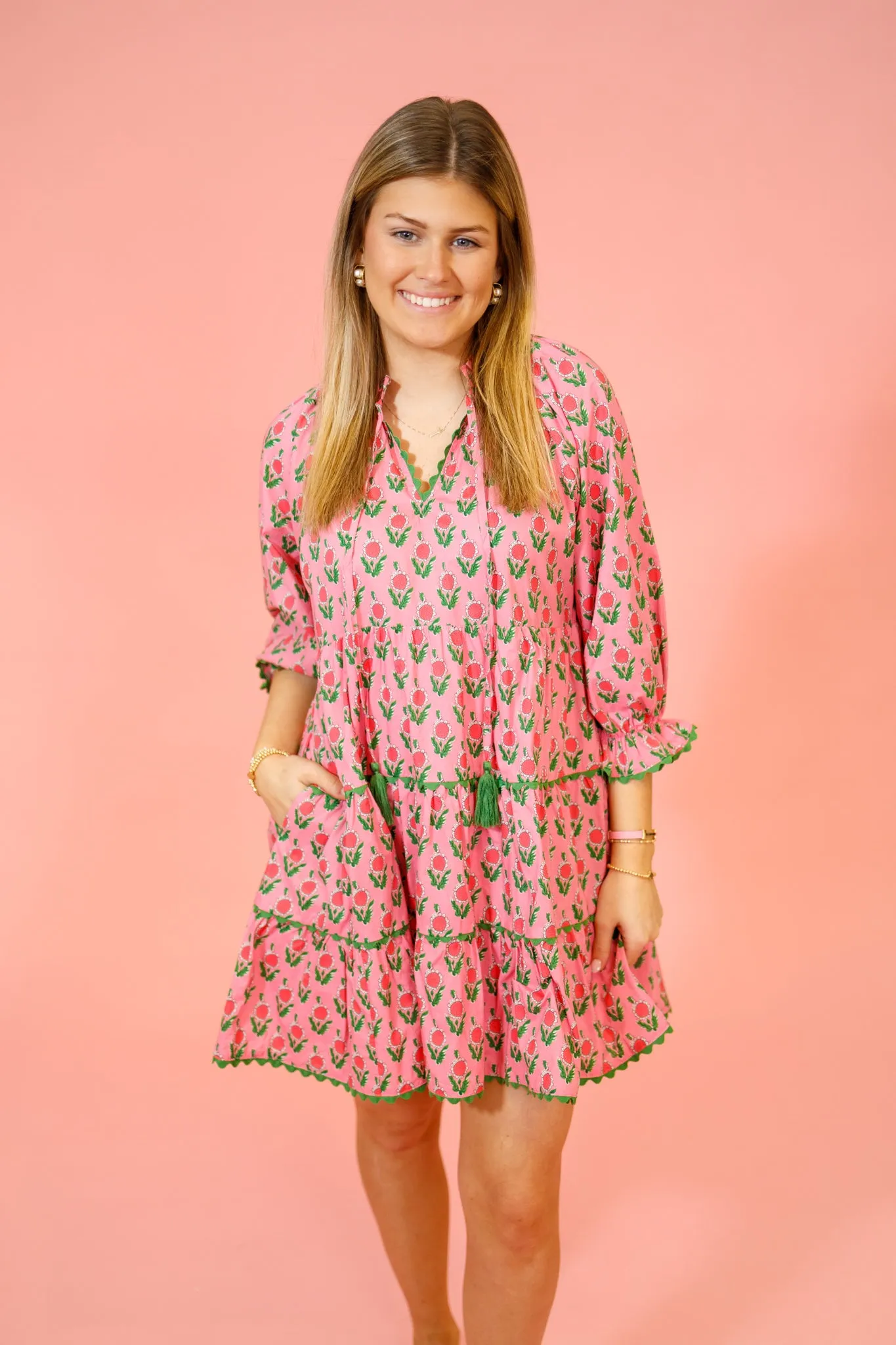 Pink Floral Tassel Dress
