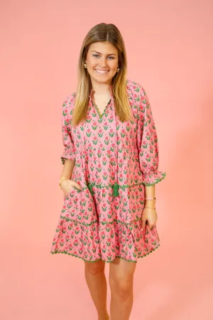 Pink Floral Tassel Dress