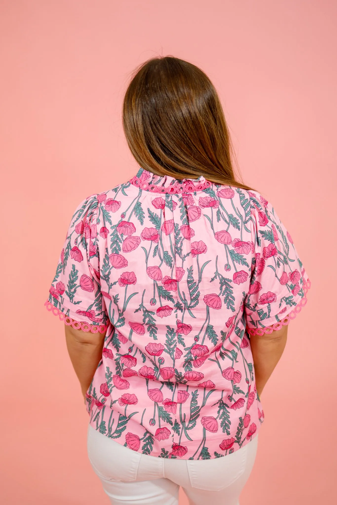 Pink Floral Trim Top