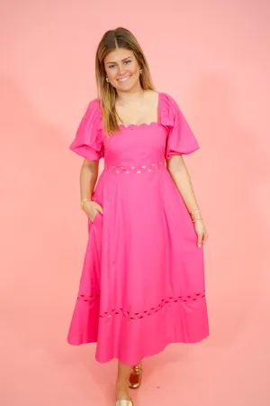 Pink Open Ric Rac Trim Midi Dress