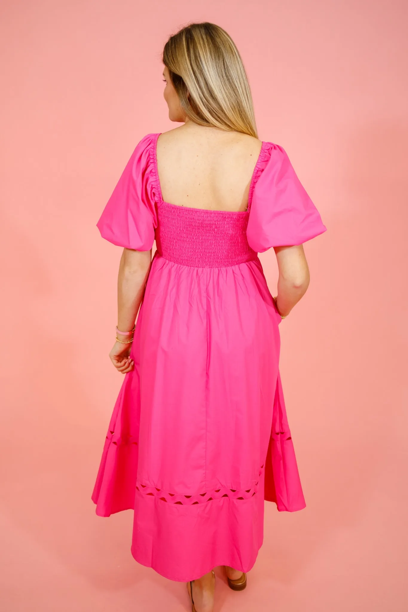 Pink Open Ric Rac Trim Midi Dress