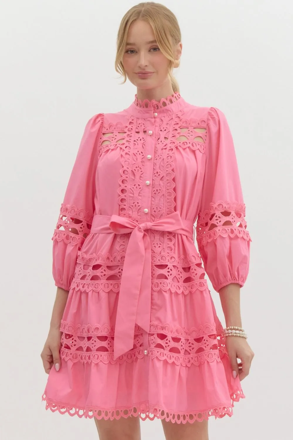 Pink Pearl Button Dress