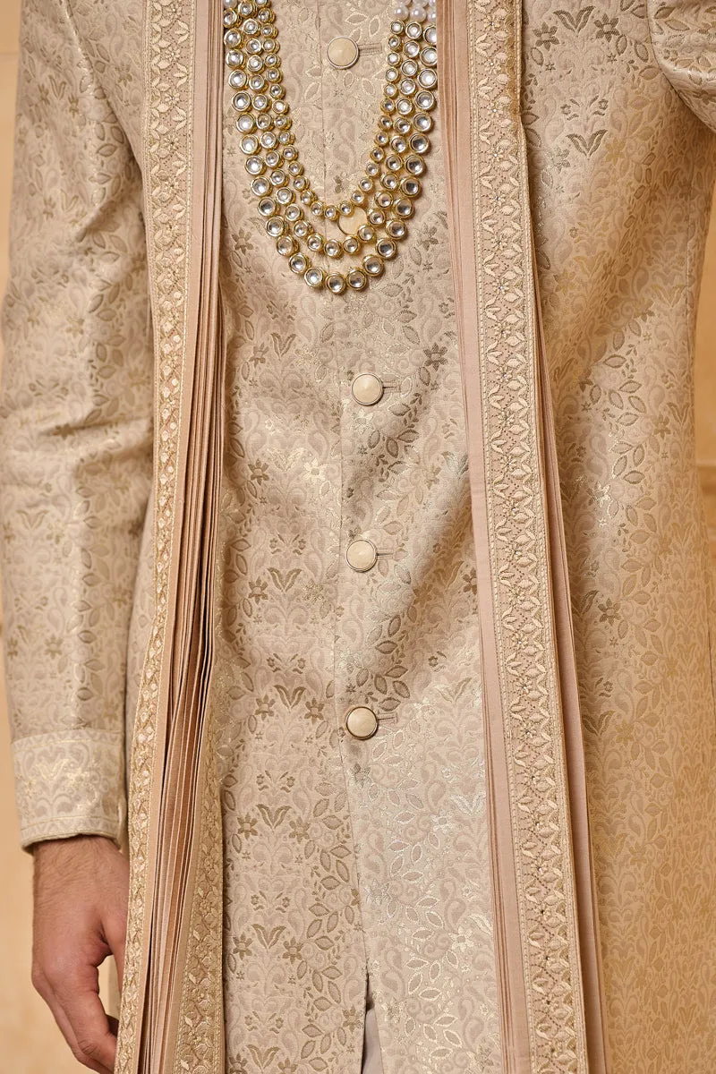 Pink Pleated Stole With Embroidered Border