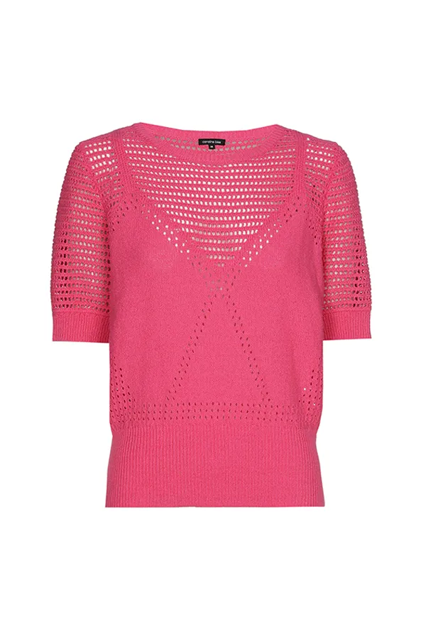 PINK SEMI-SHEER KNITTED PULLOVER