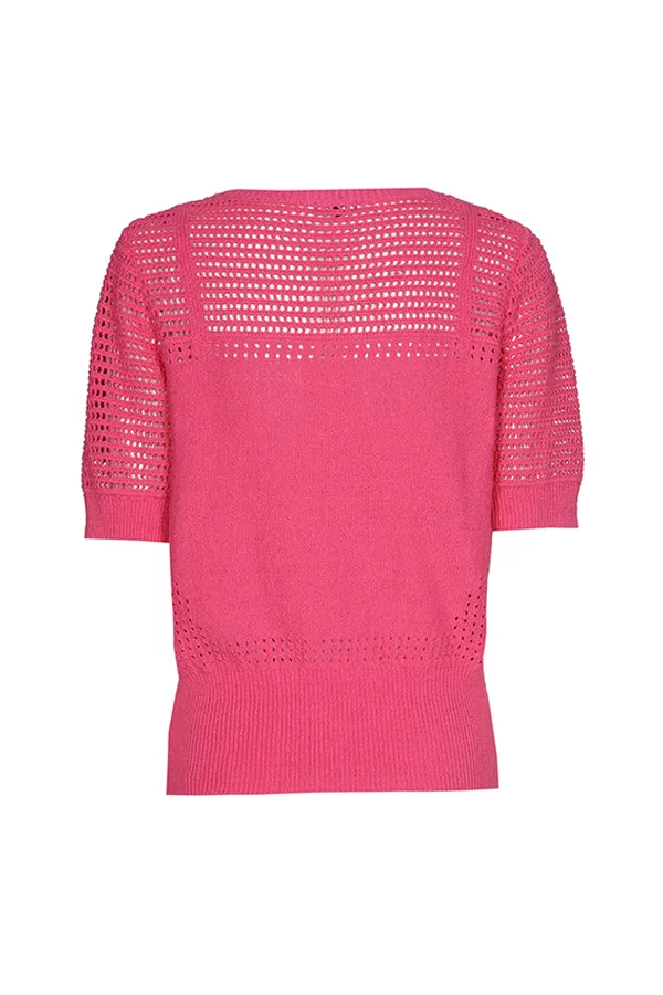 PINK SEMI-SHEER KNITTED PULLOVER