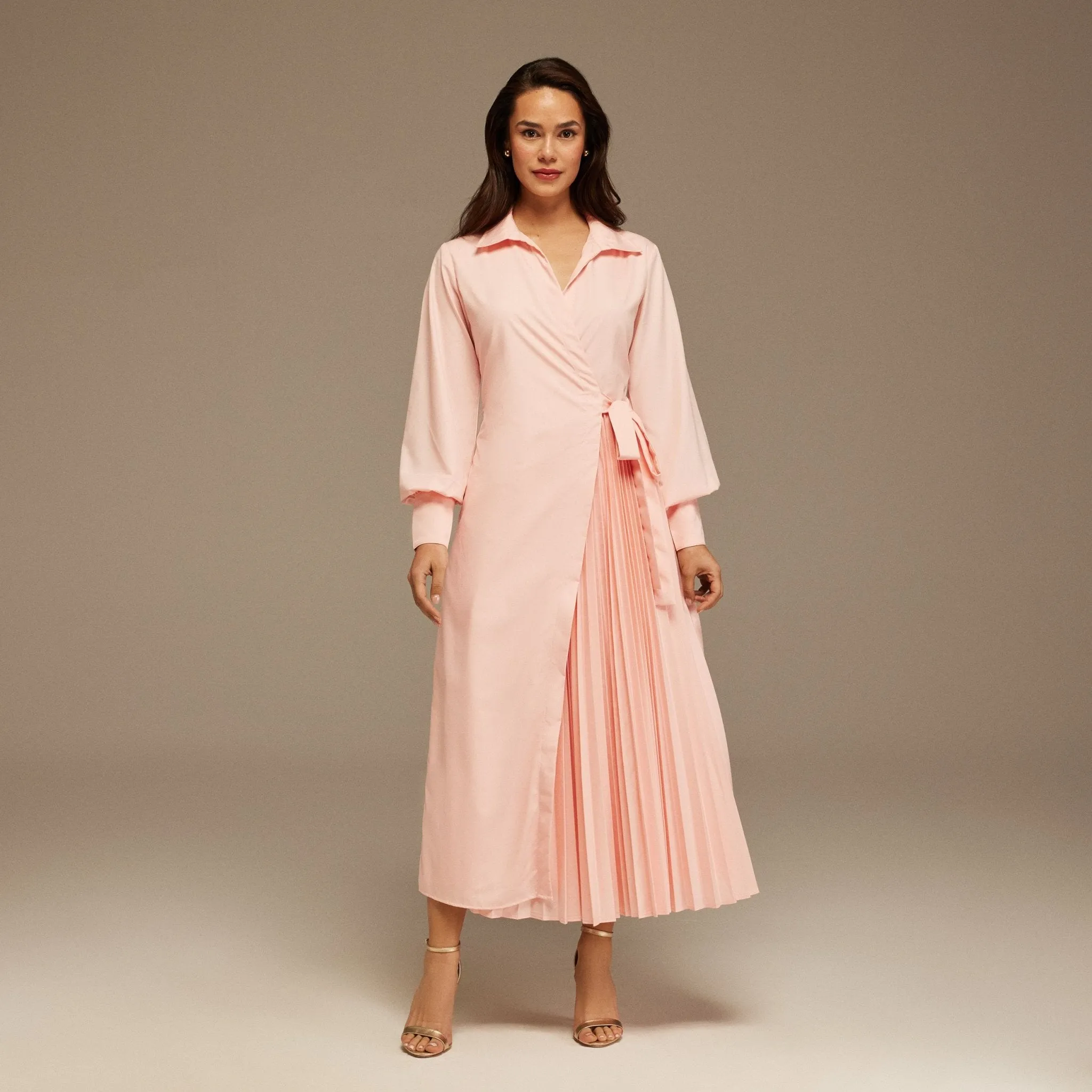 Pink Warped Dress Poplin With Pleats