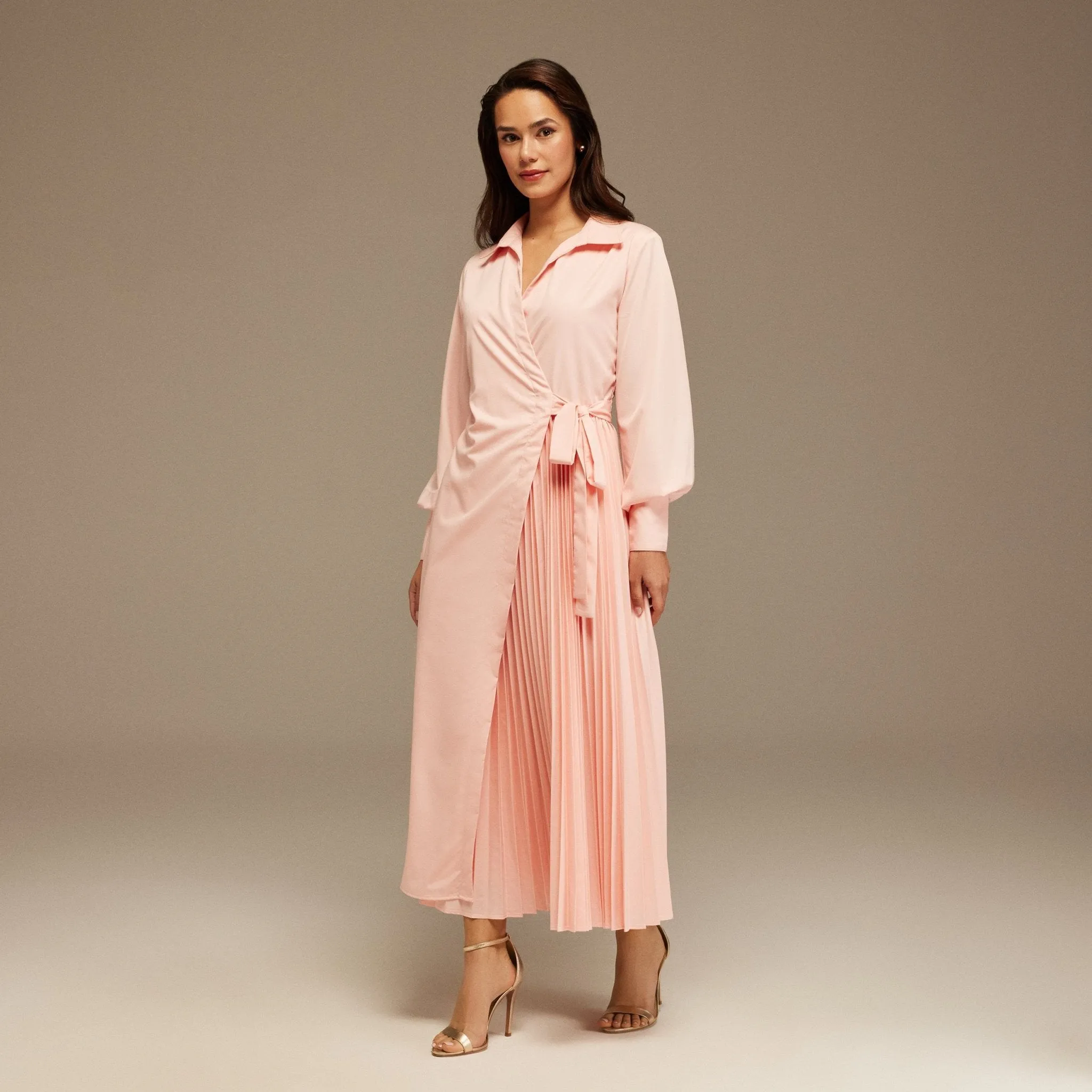 Pink Warped Dress Poplin With Pleats