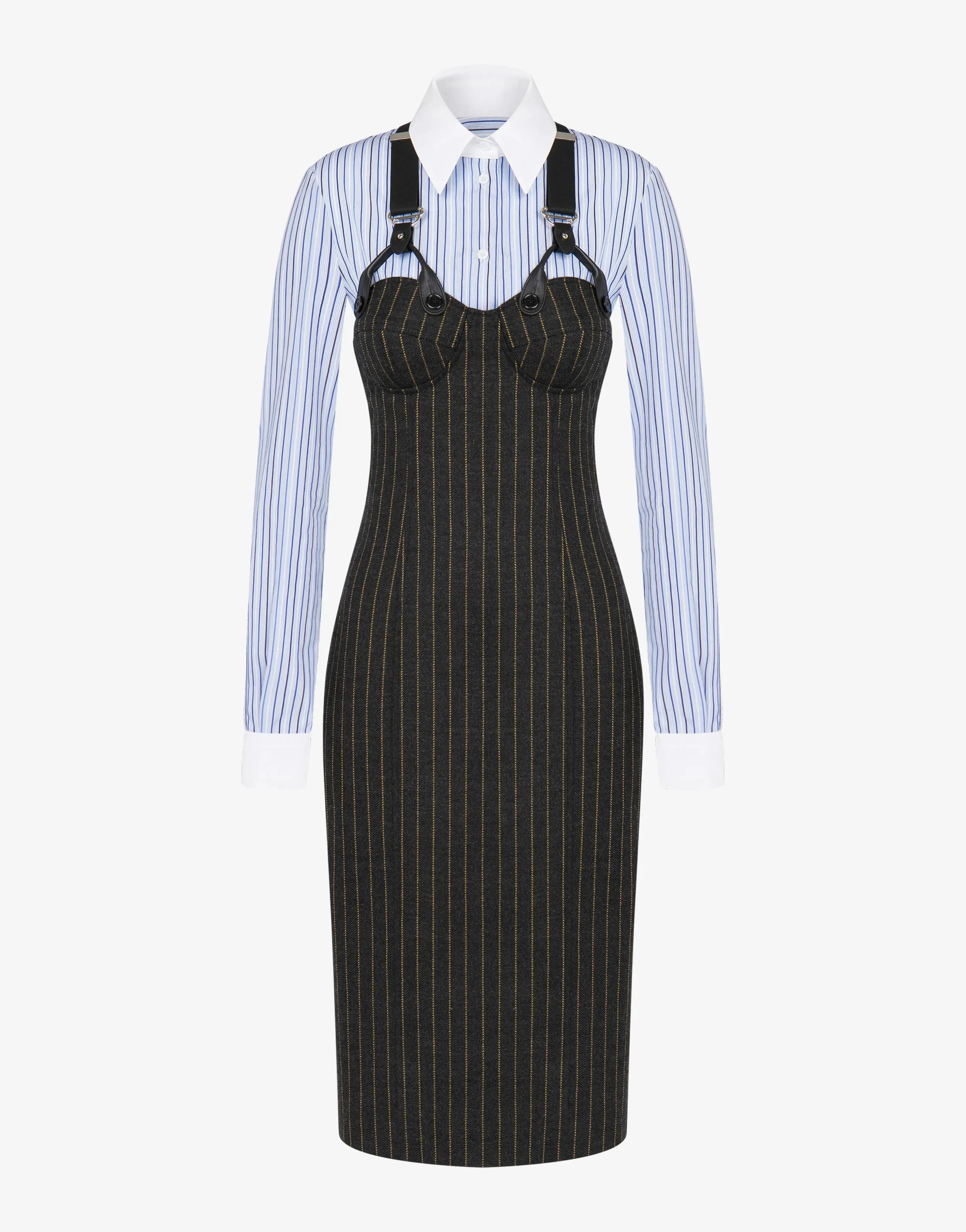 Pinstripe Wool And Poplin Dress