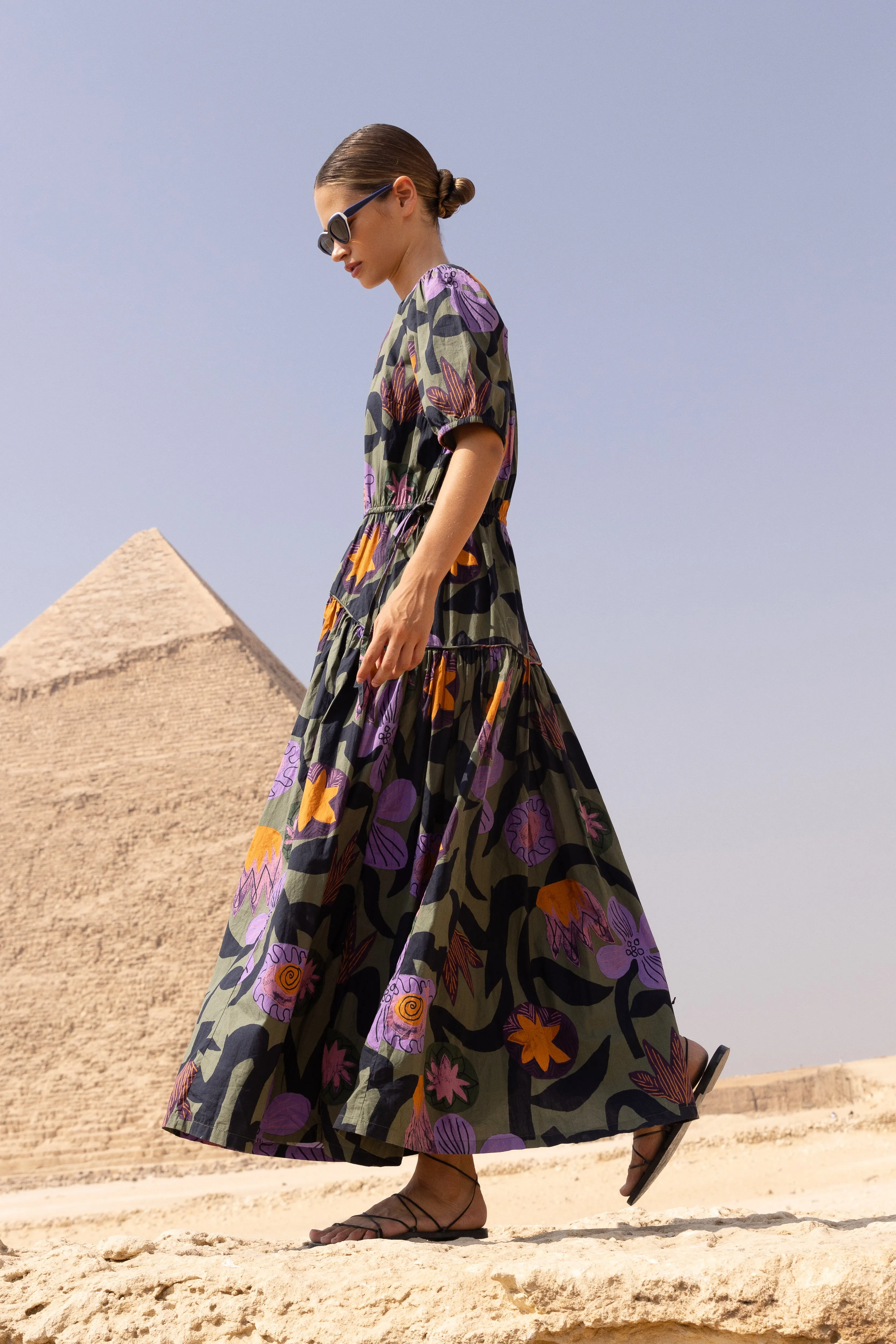Piped Puff Sleeve Maxi- Bergen Olive