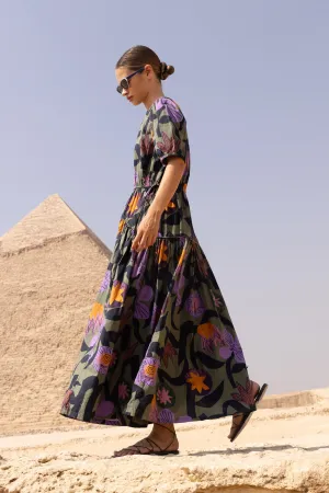 Piped Puff Sleeve Maxi- Bergen Olive