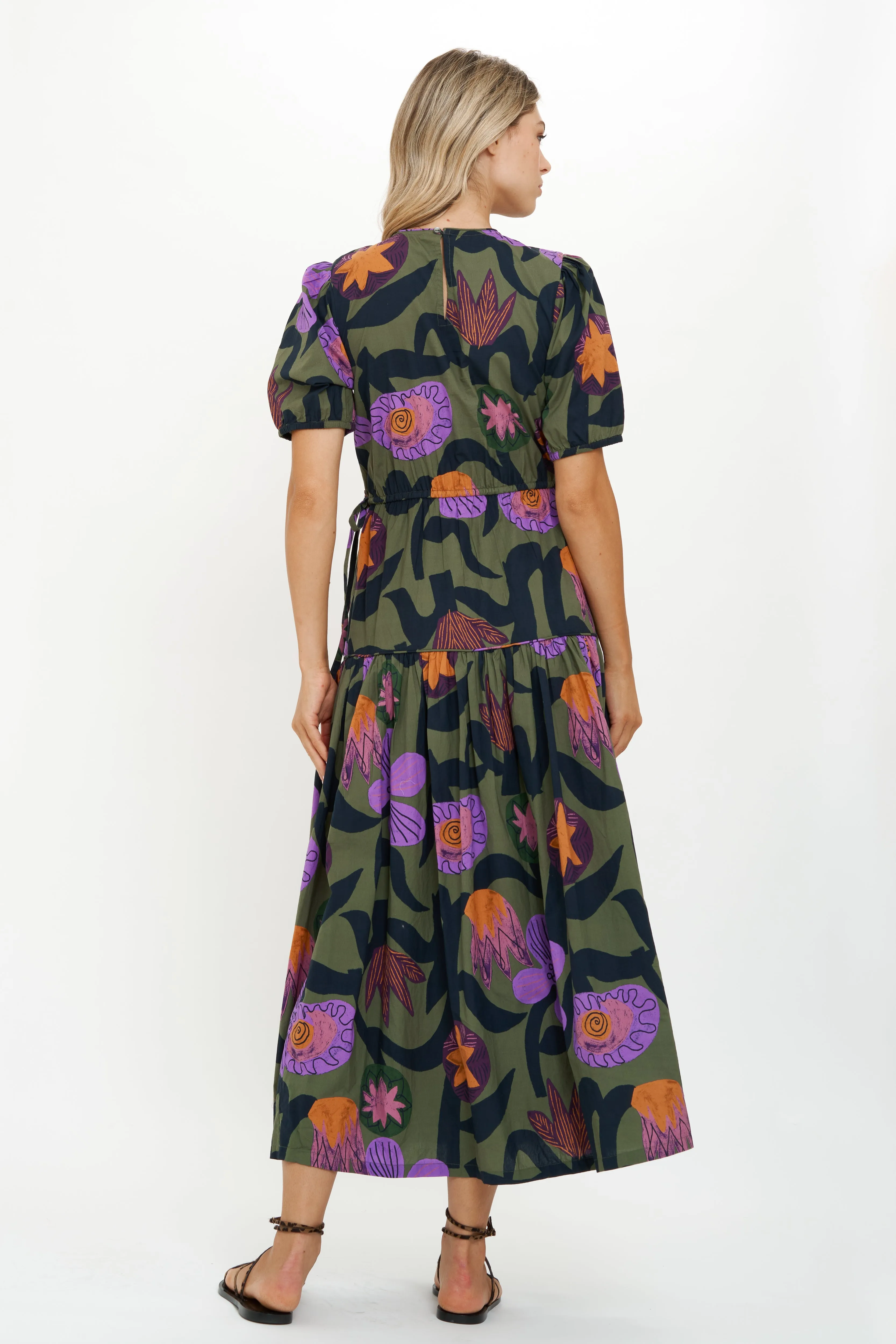 Piped Puff Sleeve Maxi- Bergen Olive