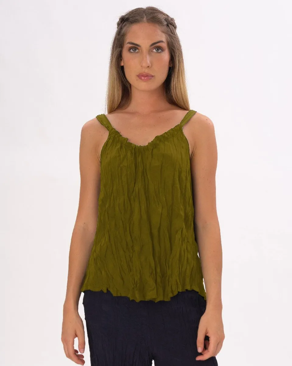 Pleated Crinkled Camisole Tank Shirt