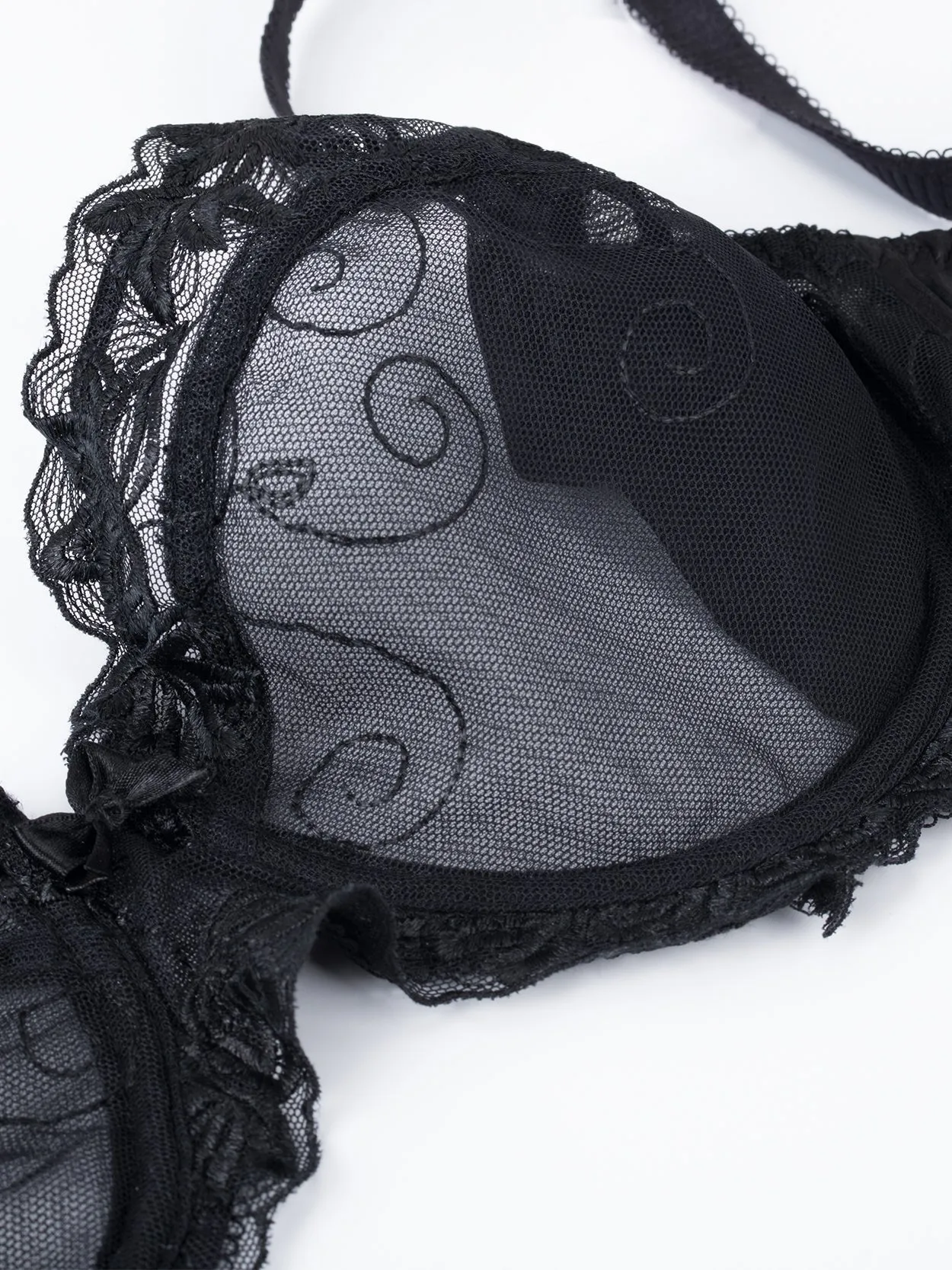 Plus Size See Through Unlined Underwire Lace Bra Black