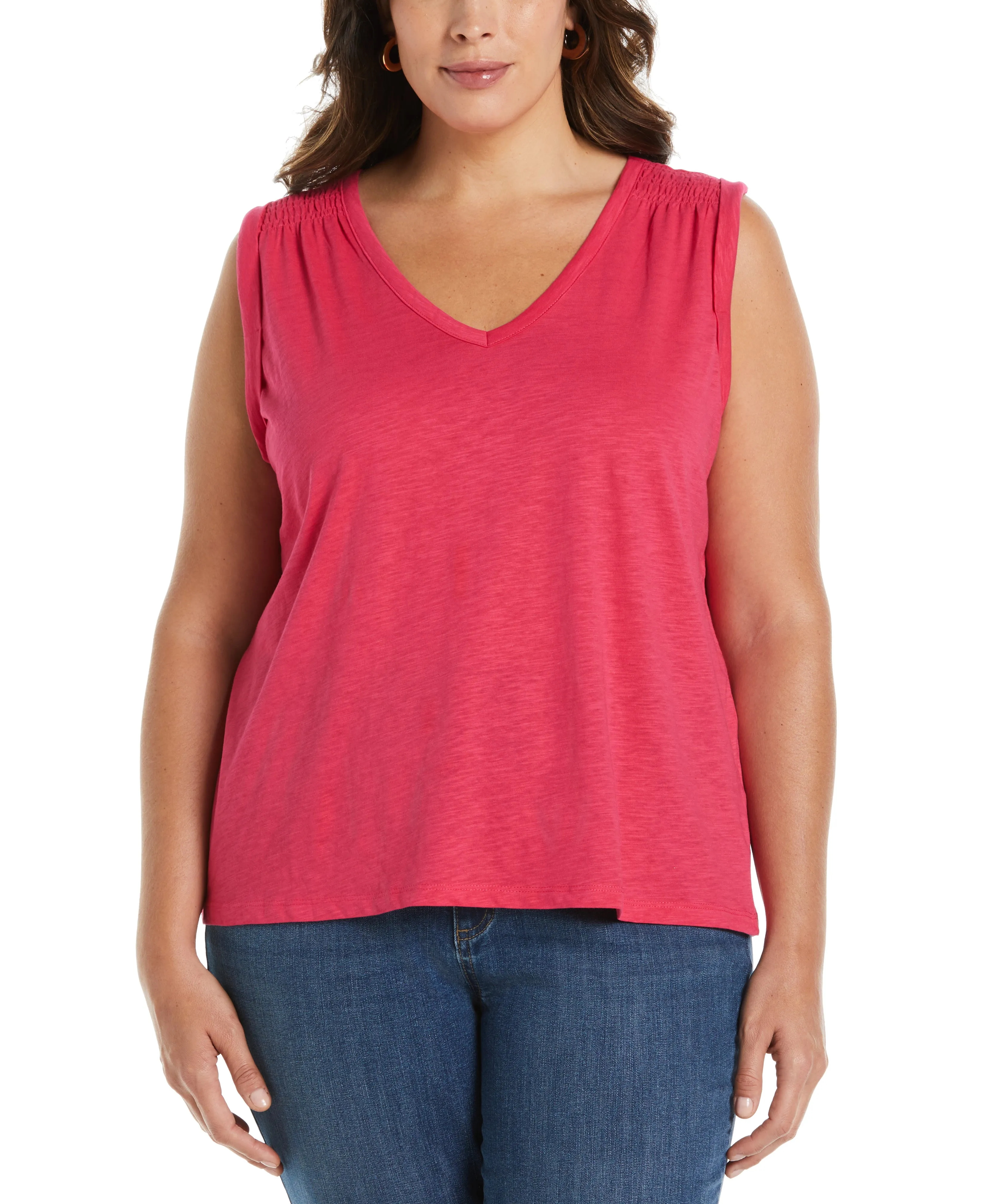 Plus Size Solid Smocked V-neck Top
