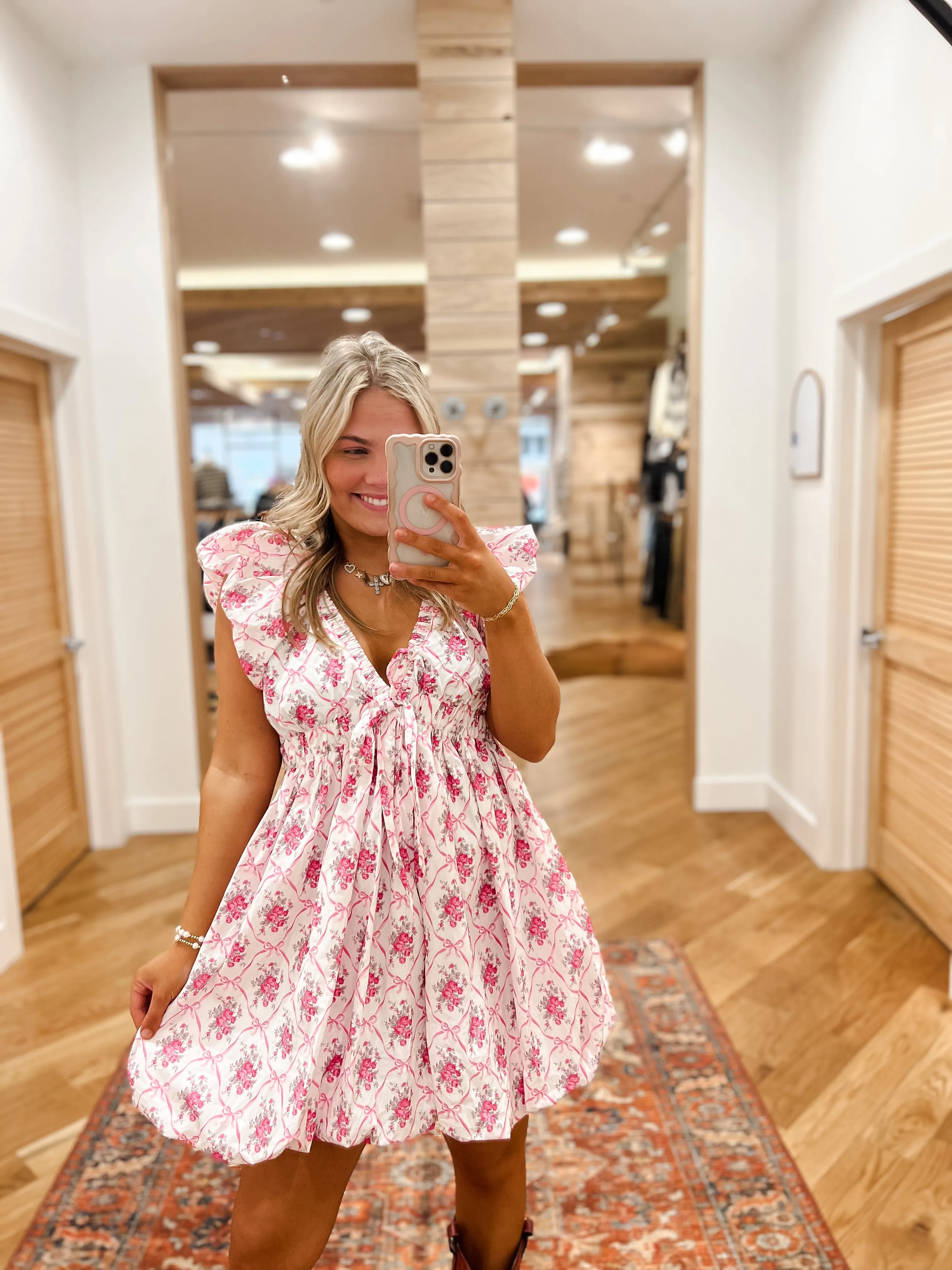 Poplin Floral and Bow Mini Dress