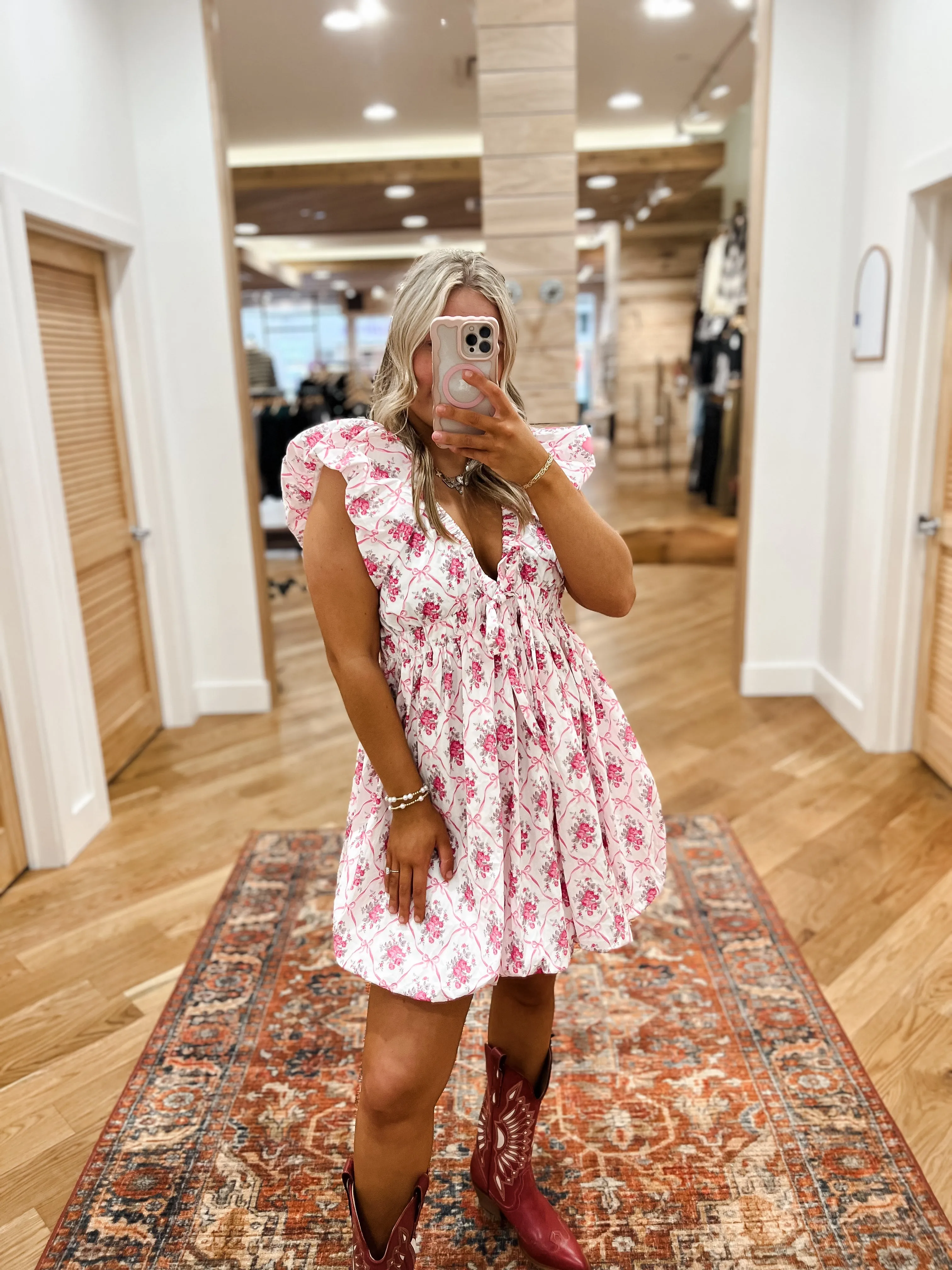 Poplin Floral and Bow Mini Dress