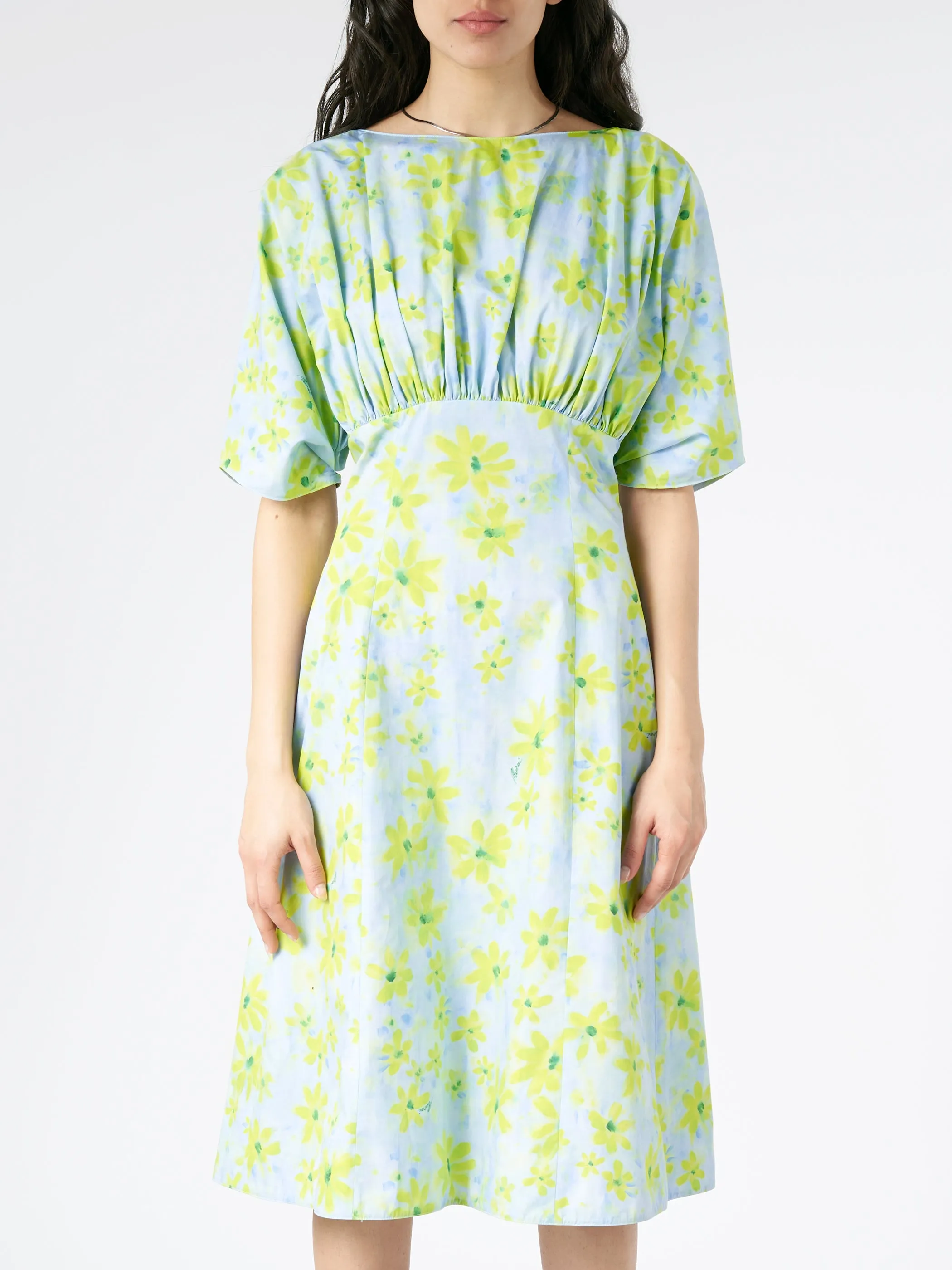 Poplin Gathered Dress with Parade Print