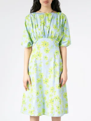 Poplin Gathered Dress with Parade Print