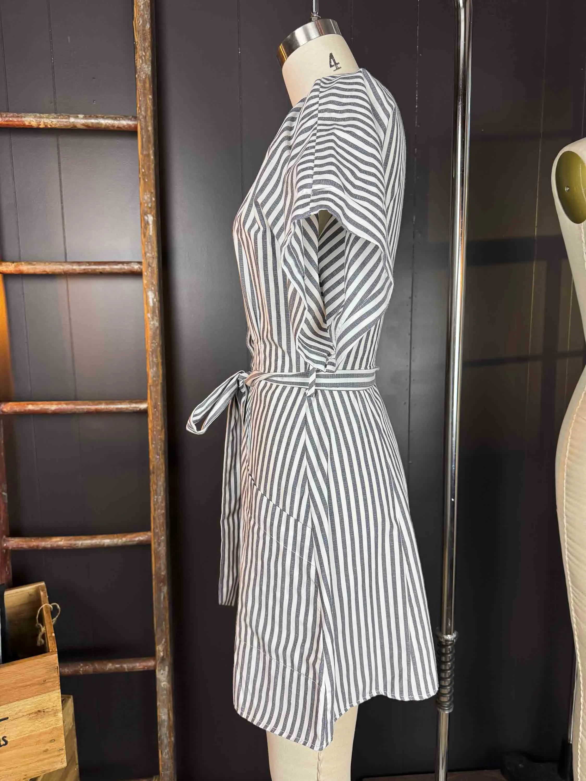 Pre-loved Black and White Striped Poplin Dress - Size XS