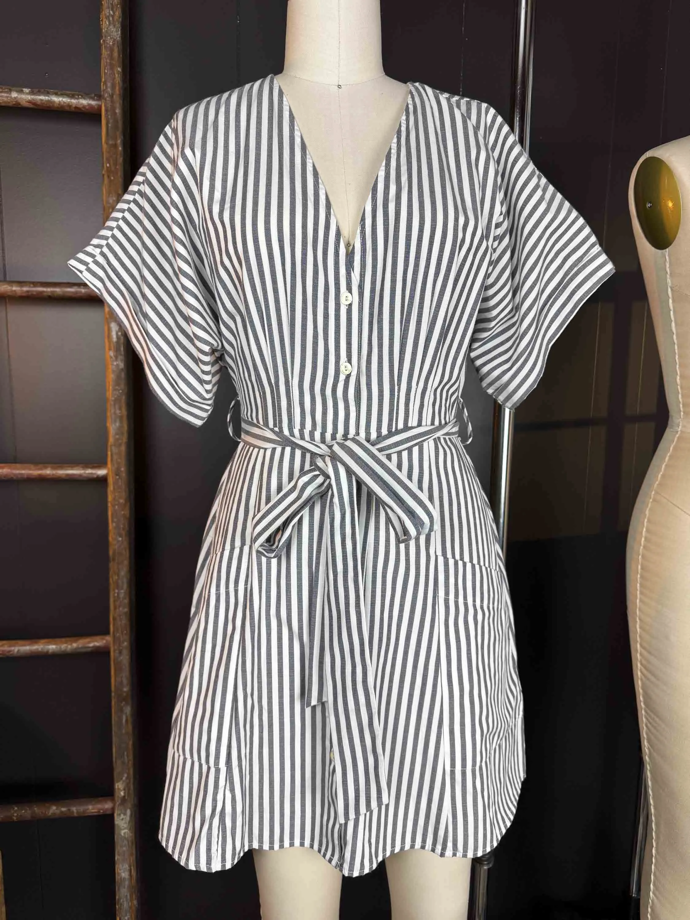Pre-loved Black and White Striped Poplin Dress - Size XS