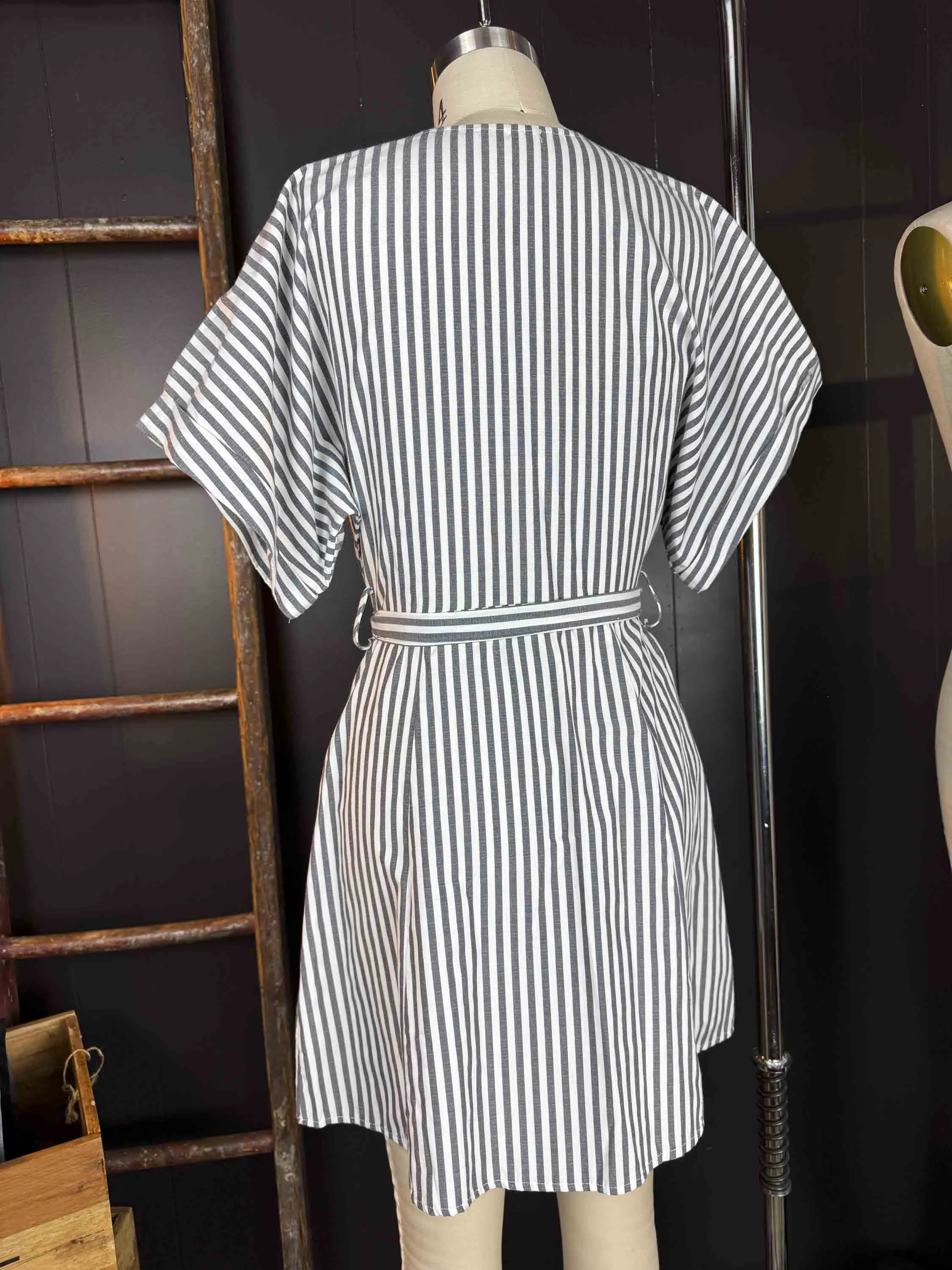 Pre-loved Black and White Striped Poplin Dress - Size XS