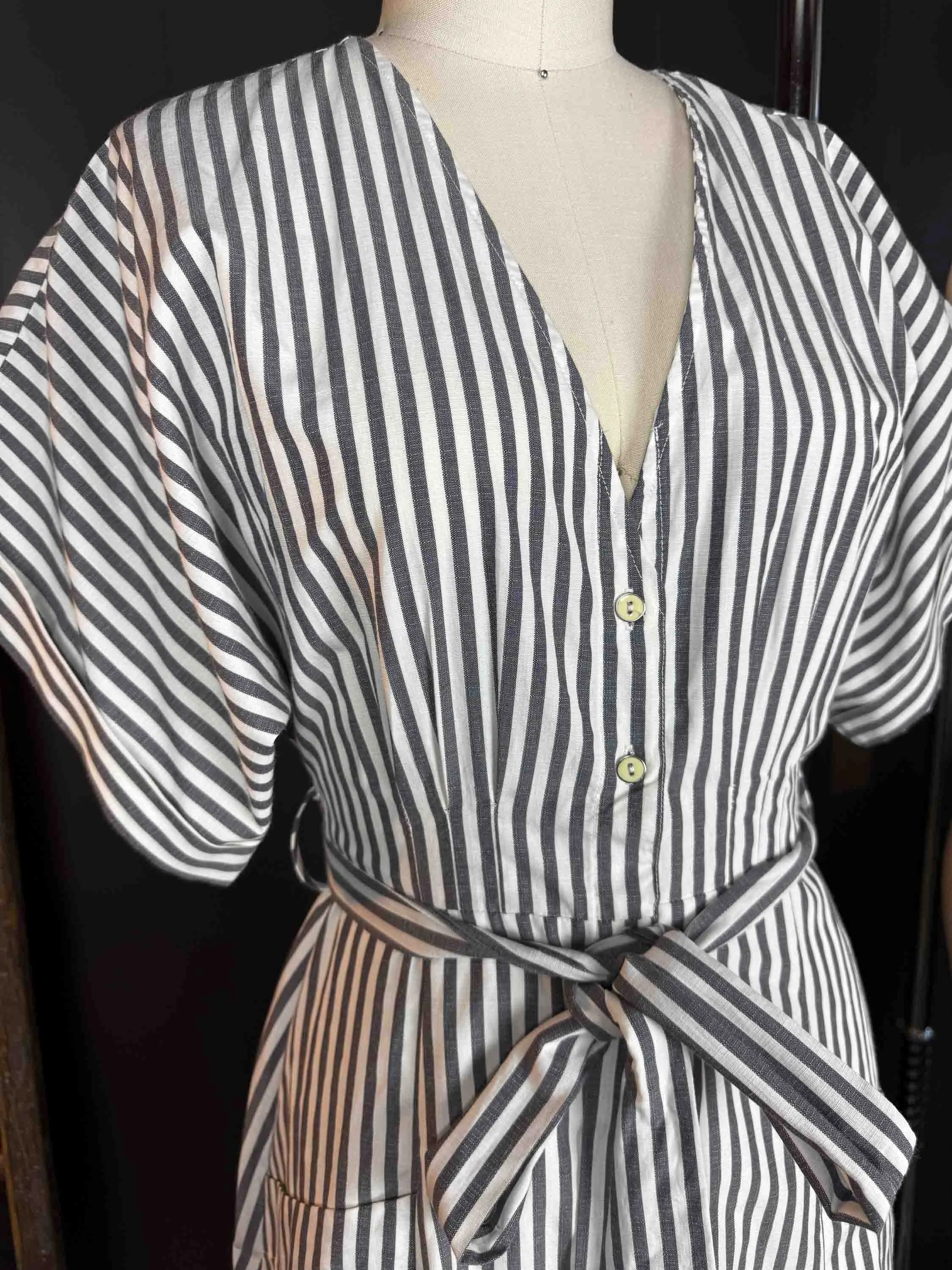 Pre-loved Black and White Striped Poplin Dress - Size XS