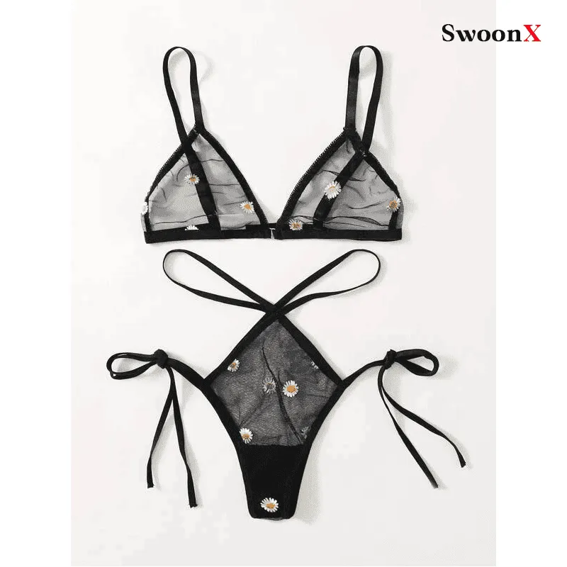 Premium Daisy Embroidered Lingerie Set - Sexy Allure