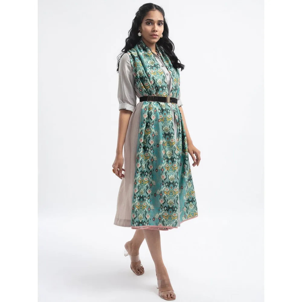 PS Accessories by Payal Singhal Payal Singhal Blue Ikat Love Scarf With Pink Piping