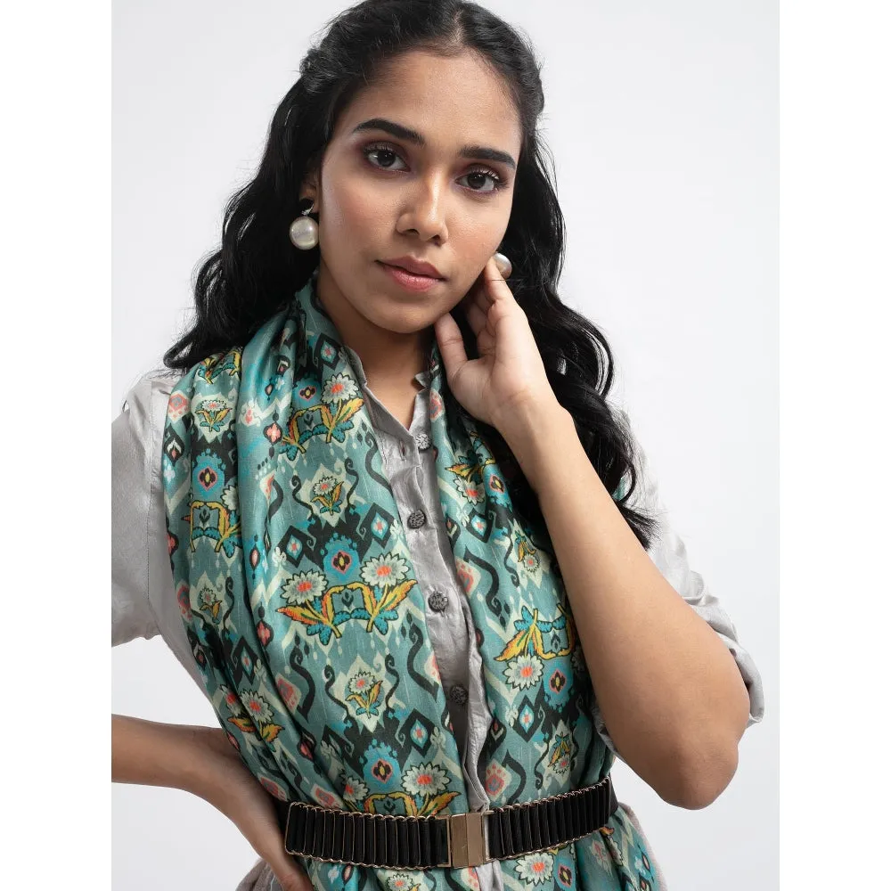 PS Accessories by Payal Singhal Payal Singhal Blue Ikat Love Scarf With Pink Piping