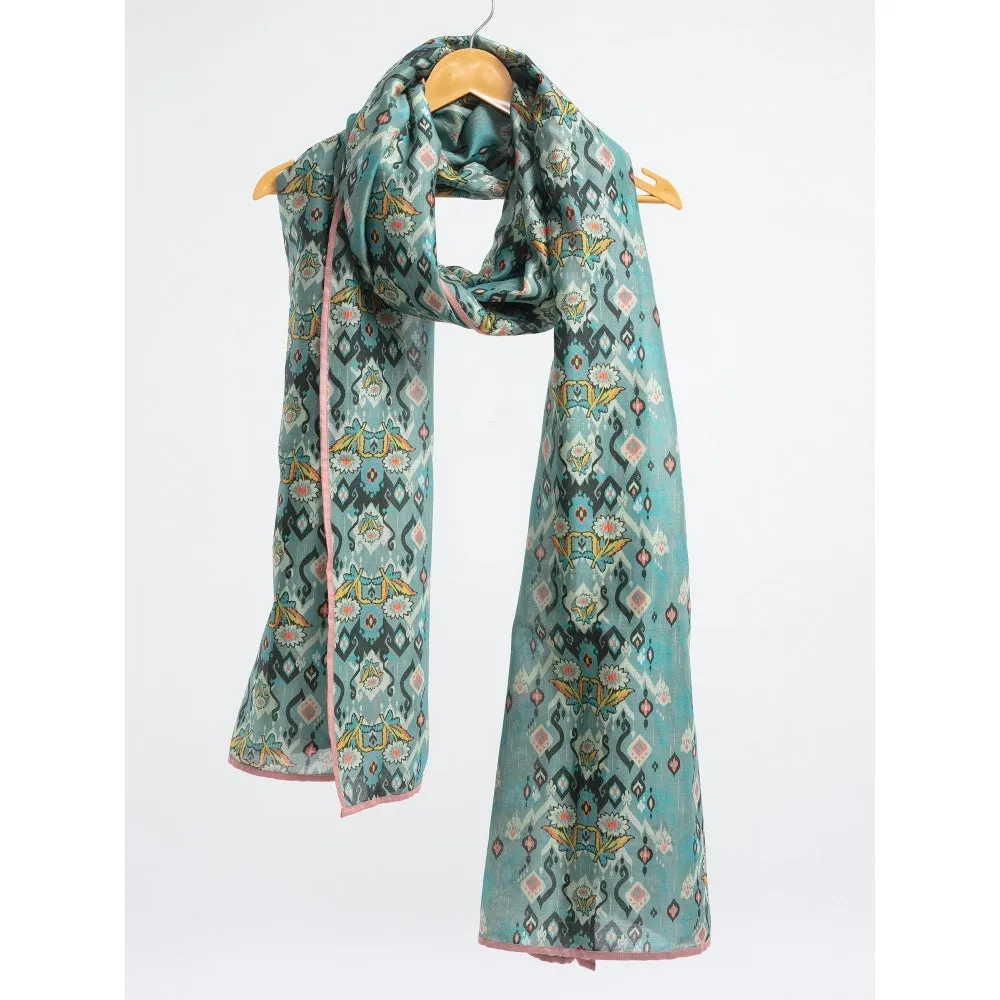 PS Accessories by Payal Singhal Payal Singhal Blue Ikat Love Scarf With Pink Piping