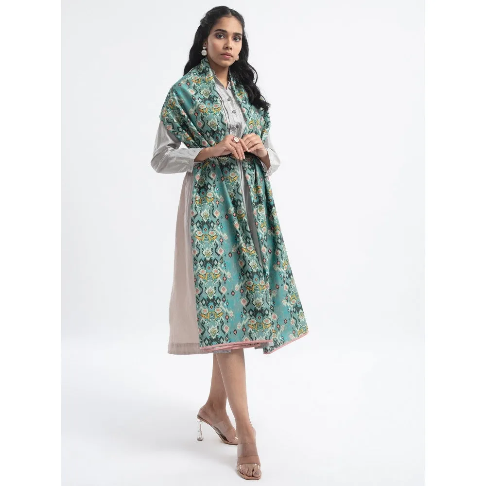 PS Accessories by Payal Singhal Payal Singhal Blue Ikat Love Scarf With Pink Piping
