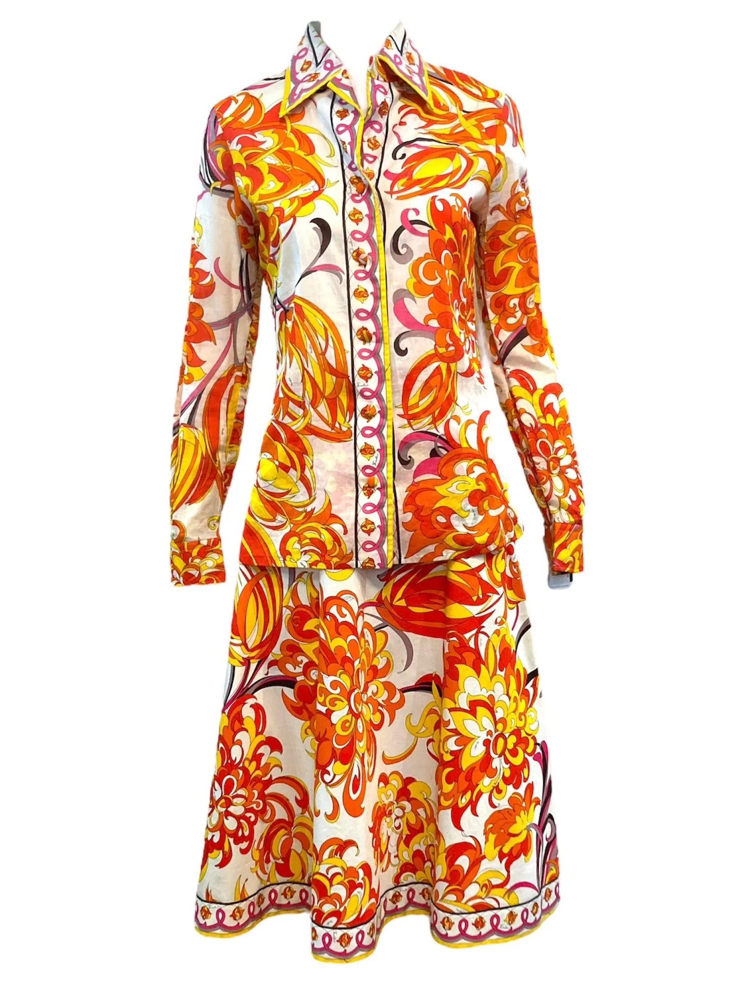 Pucci 70s 2 Piece Cotton Ensemble in Psychedelic Orange and Red Print