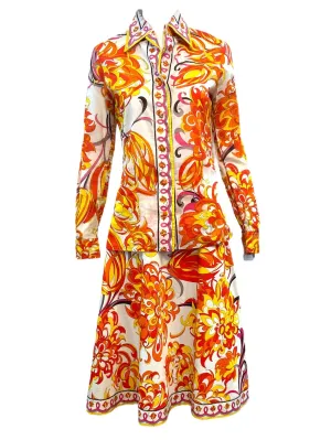 Pucci 70s 2 Piece Cotton Ensemble in Psychedelic Orange and Red Print