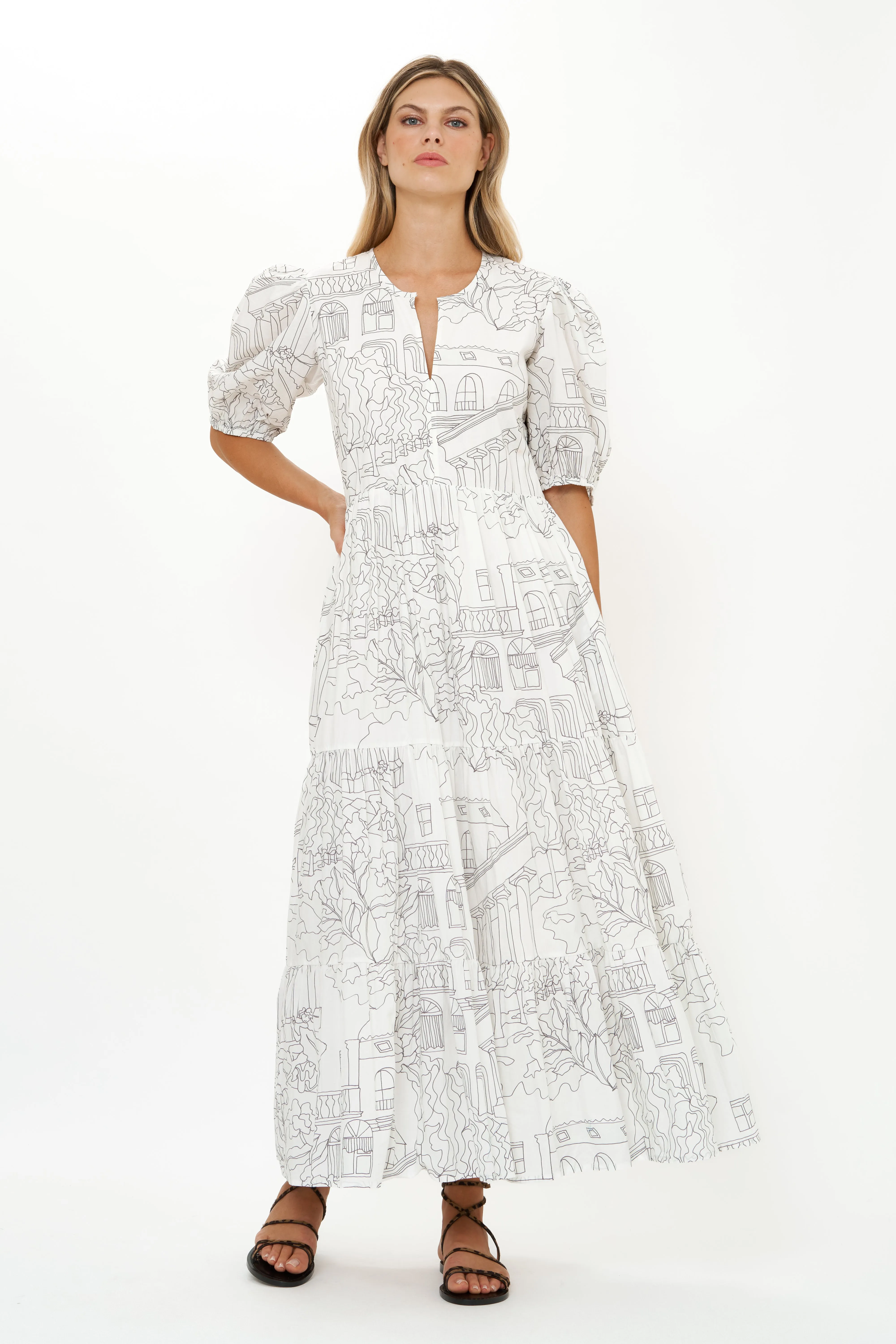 Puff Sleeve Maxi- Roma White