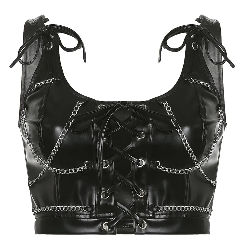 punk leather camisole KF81244