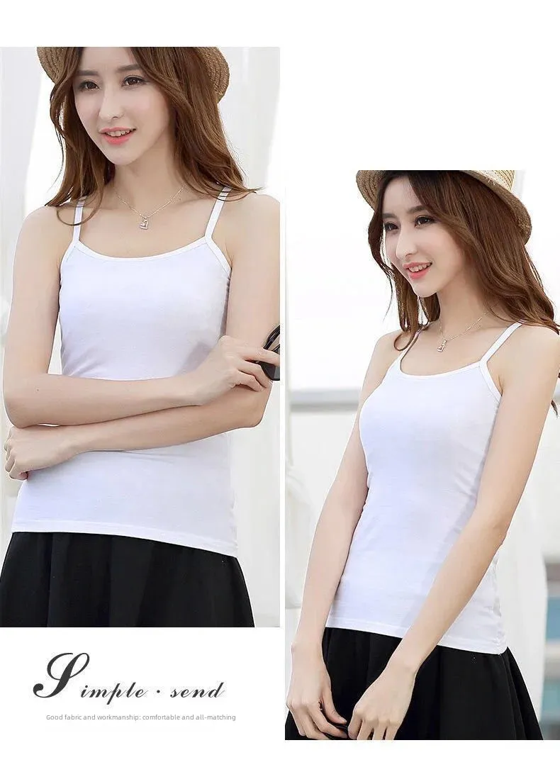 Pure Cotton White Tank Top Women's Summer Inner Wear Trendy Sexy Sleeveless Top Summer Season One-piece Code Send
