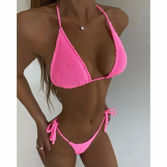 Push Up Women Swimsuits Female Micro Bikini Set Solid Swimwear Bathing Suit Swimming Suits Brazilian Biquini