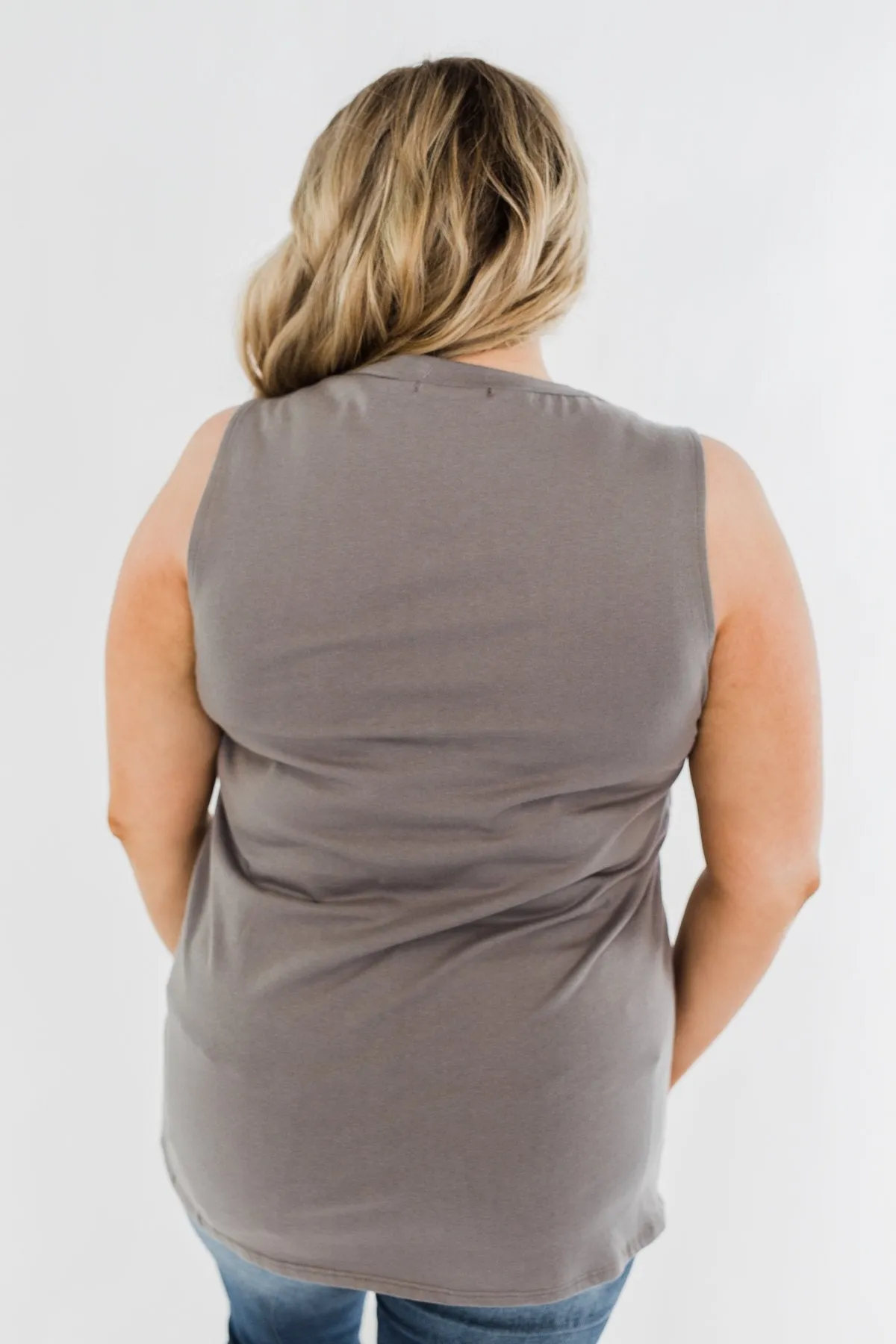 "American Made" Distressed Graphic Tank Top- Charcoal