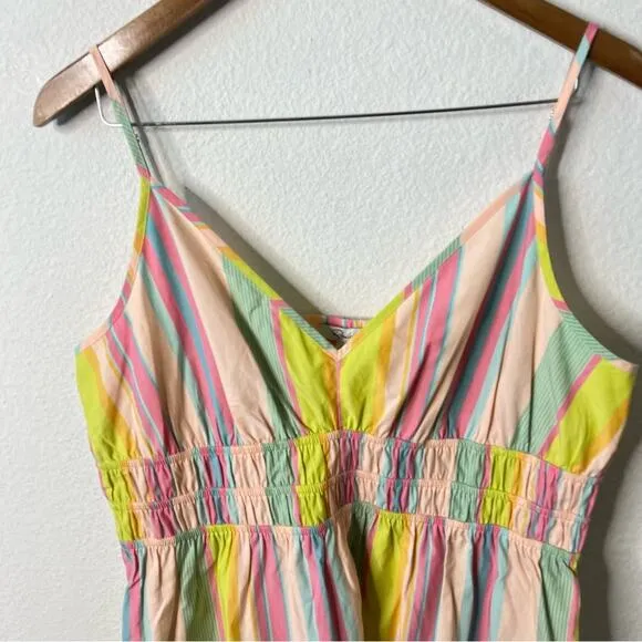 Rails Carmen Guava Multi Stripe Sleeveless Poplin Mini Dress Smocked Womens XL