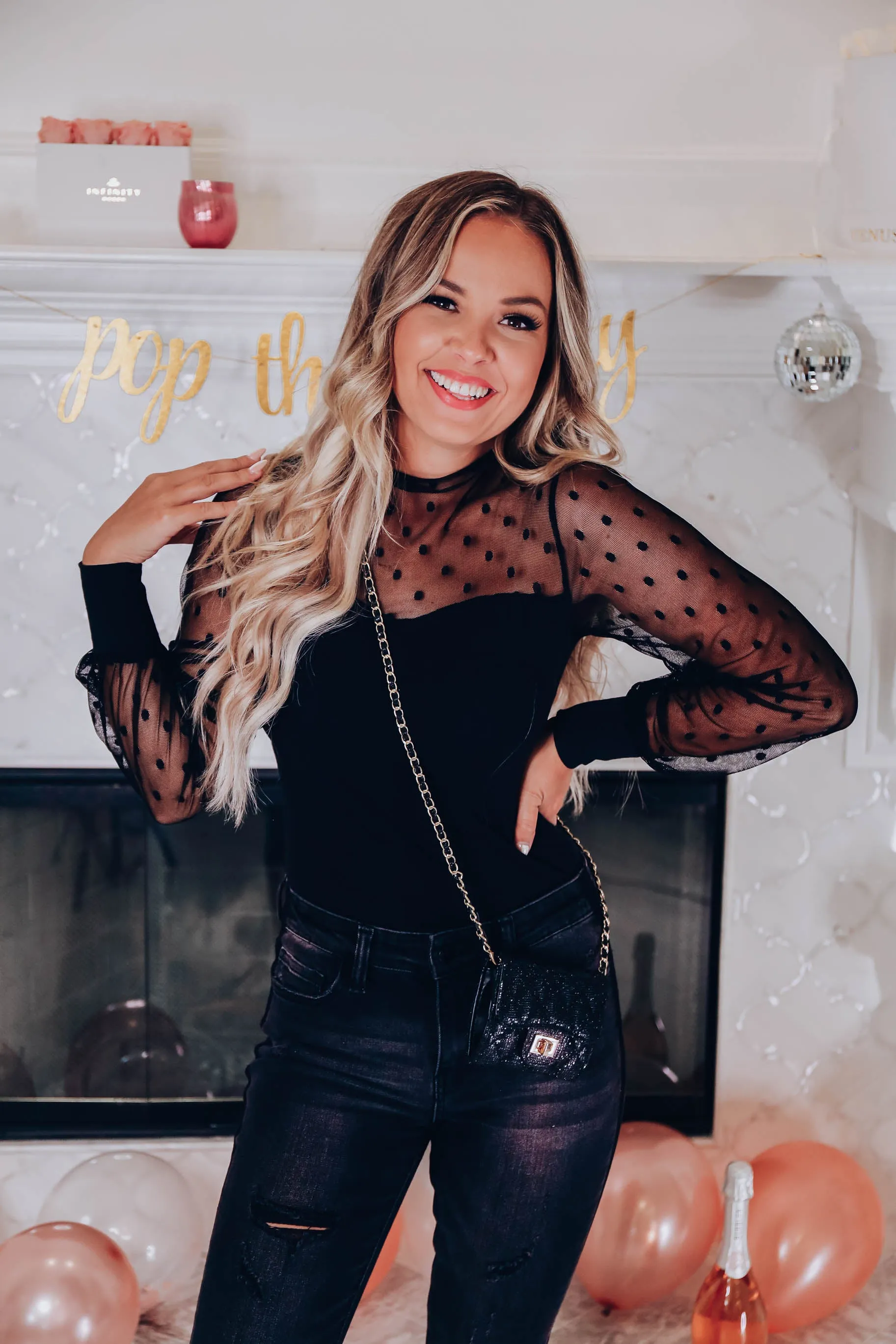 Raina Mesh Sleeve Bodysuit - Black