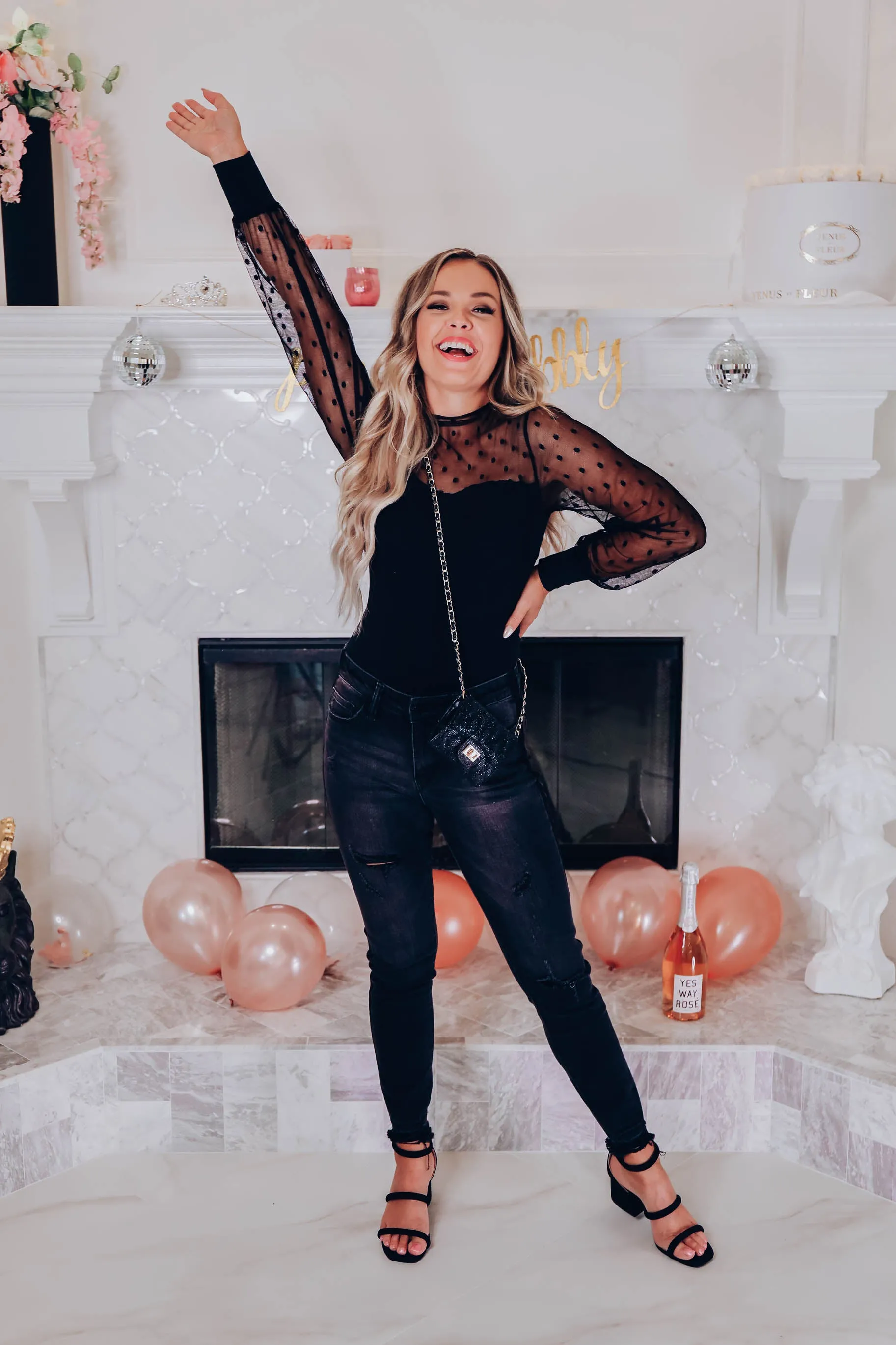 Raina Mesh Sleeve Bodysuit - Black