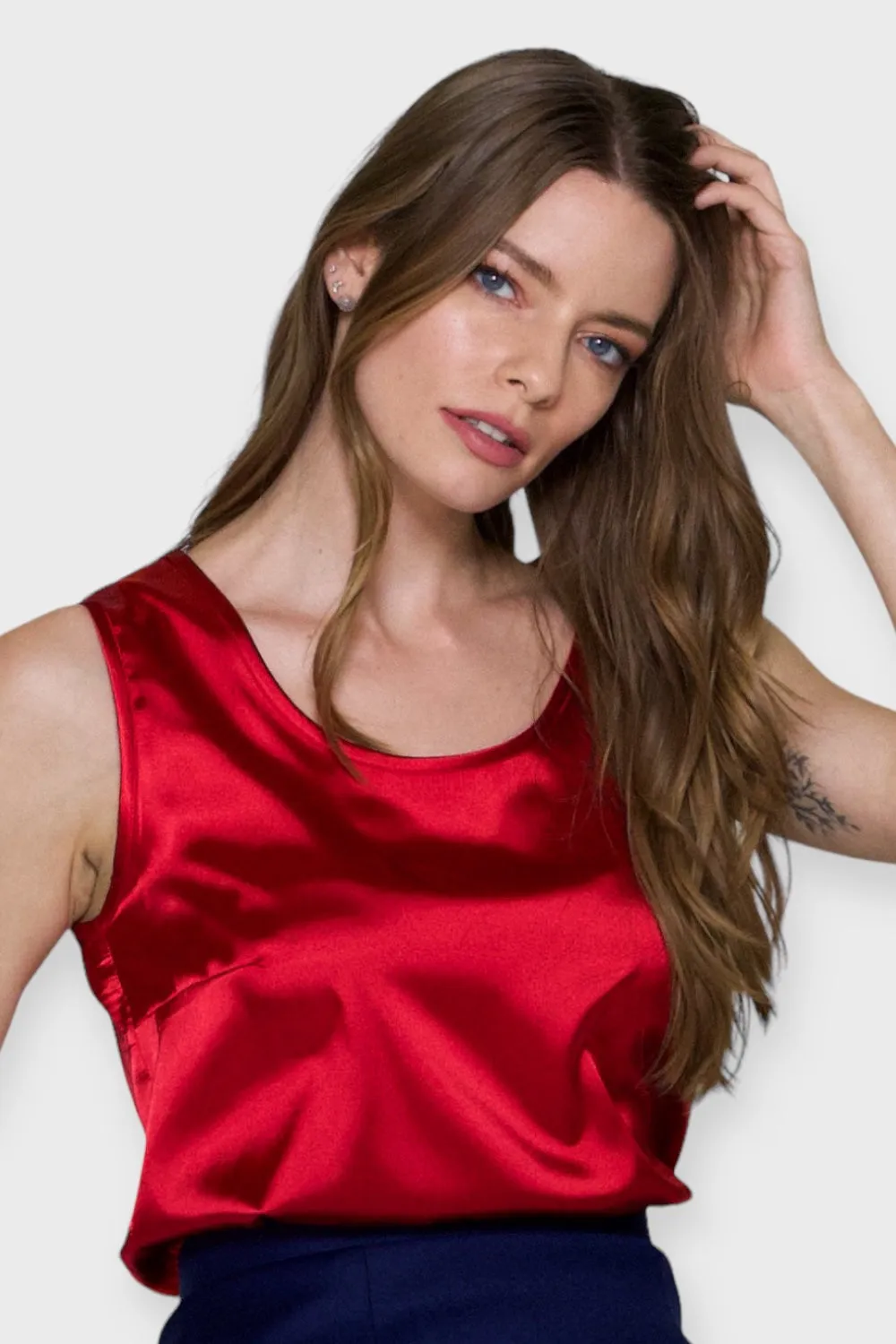 Ravenna Red Satin Tank Top