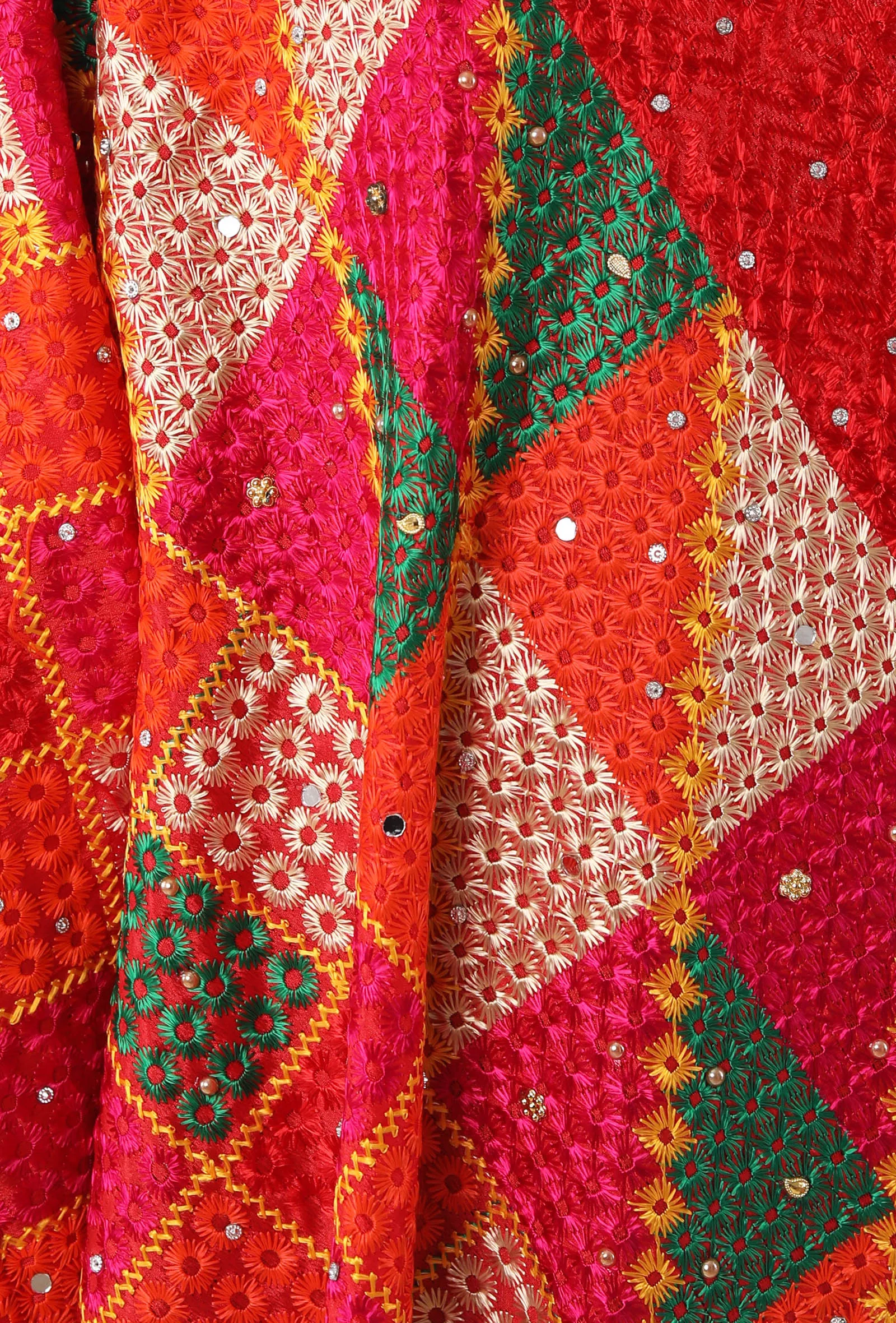 Red allover embriodred phoolkari dupatta