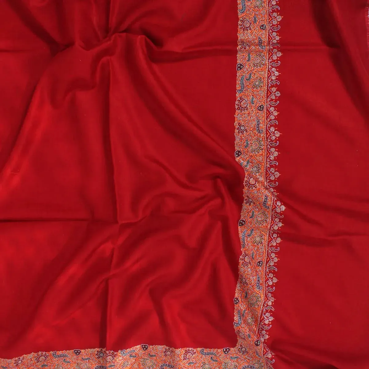 Red Base sozni Embroidered Dordaar Pashmina Shawl