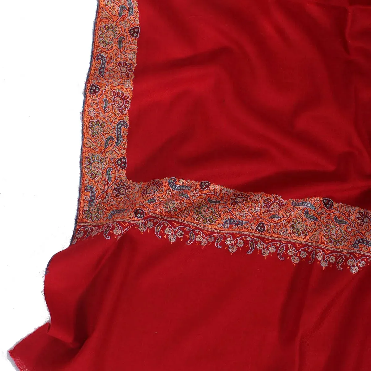 Red Base sozni Embroidered Dordaar Pashmina Shawl