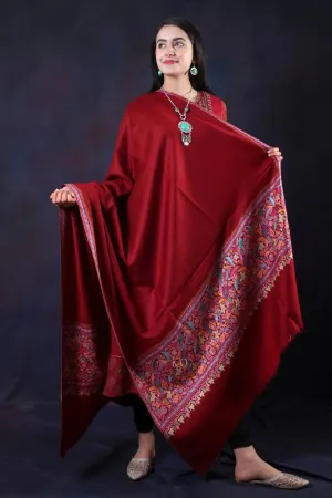 Red Base  Sozni Embroidered Handwoven Pashmina Shawl