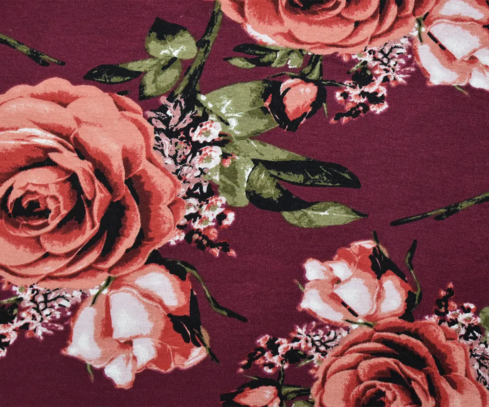 Red-Coral-Multi Cotton Floral Printed Stretch Spandex Jersey Knit Fabric