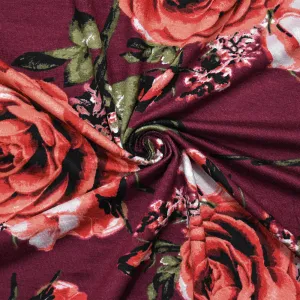 Red-Coral-Multi Cotton Floral Printed Stretch Spandex Jersey Knit Fabric