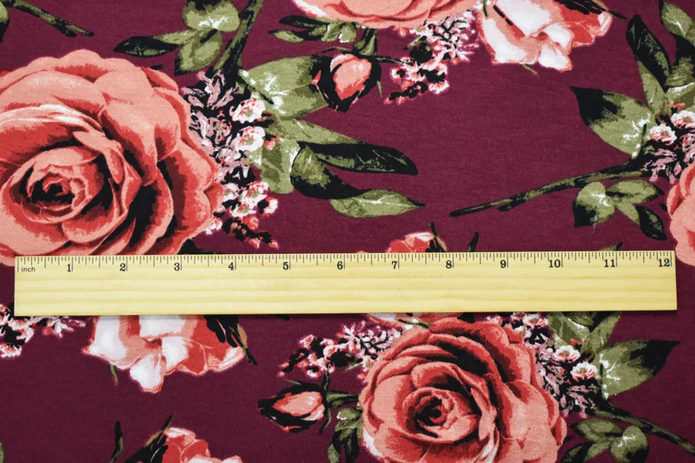 Red-Coral-Multi Cotton Floral Printed Stretch Spandex Jersey Knit Fabric