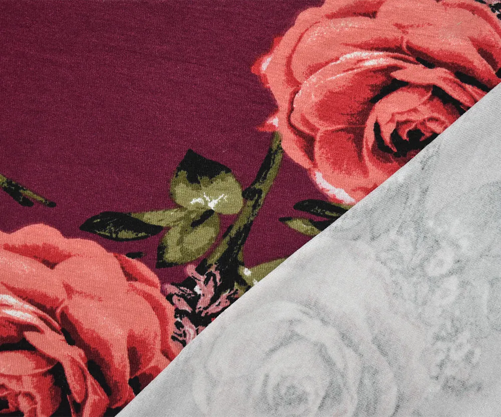 Red-Coral-Multi Cotton Floral Printed Stretch Spandex Jersey Knit Fabric